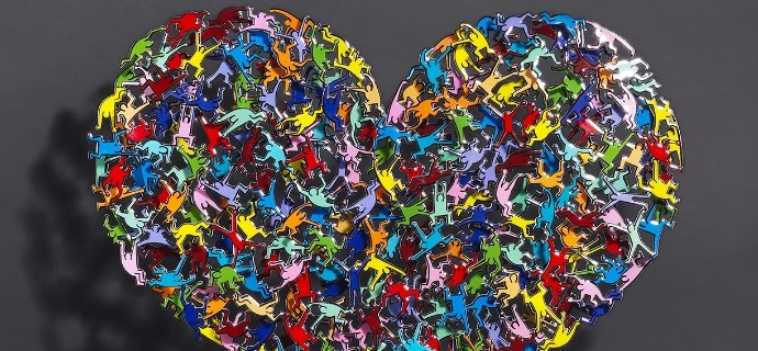 Pop heart - 107 x 90 / 62 x 56 cm - Sculpture murale 3D en métal découpée au laser