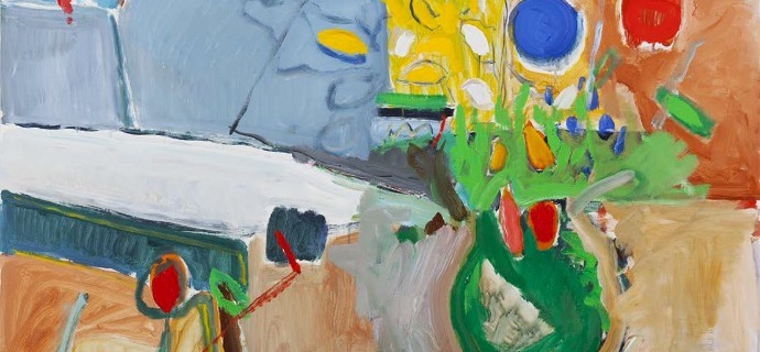 Interior with flowers - 120 x 120 cm - Technique mixte sur toile