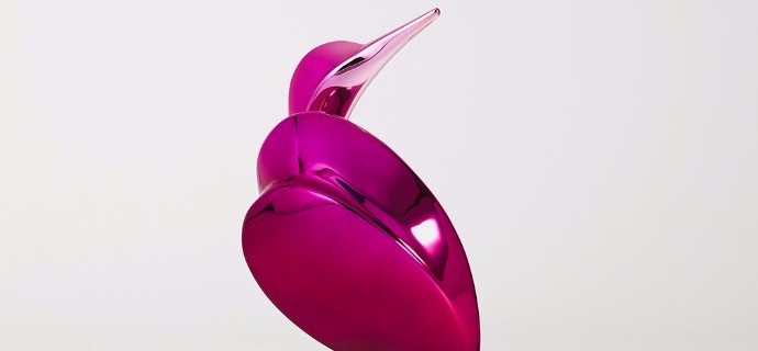 Oiseau éventail rose - 41 x 30 cm – Bronze poli miroir