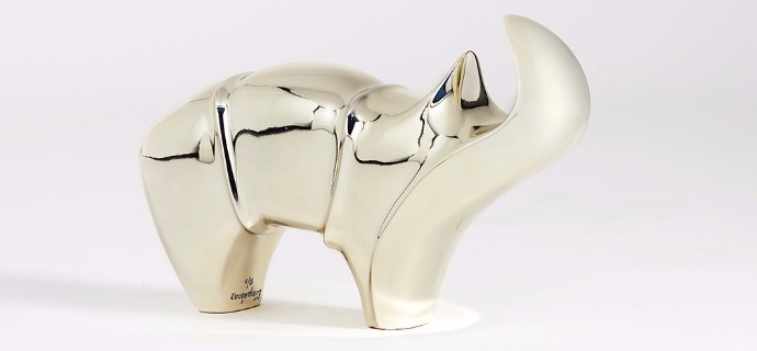 Rhinocéros blanc - 23 x 36 cm – Bronze poli miroir