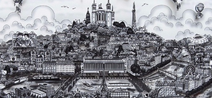 City of lights... Lyon monochrome - 40 x 42 cm - Sérigraphie 3D sur aluminium - sold out