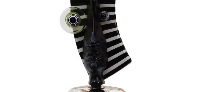 Flacon galet noir - Sculpture en verre - H 35 cm