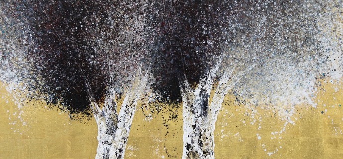 Racine - A 175 - 120 x 120 cm - Huile sur toile dorée à la feuille