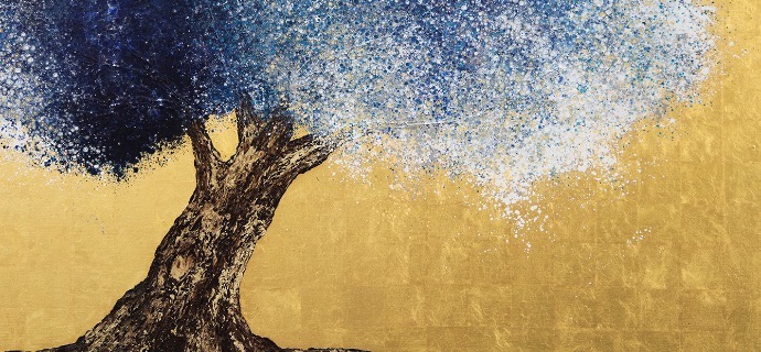 Racine - A 181 - 146 x 114 cm - Huile sur toile dorée à la feuille