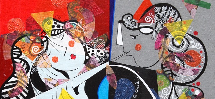 La droite et le cercle - 50 x 60 cm - Acrylique sur toile