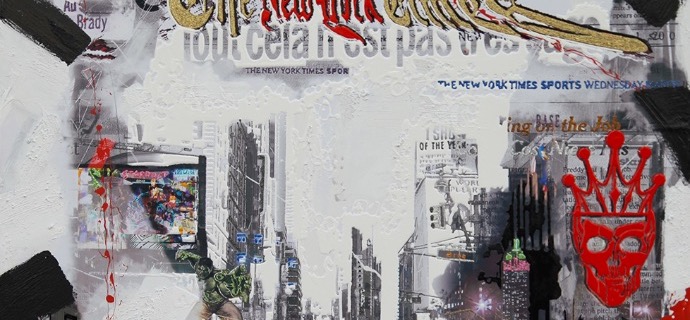 N.Y by night - 100 x 100 cm - Technique mixte sur toile