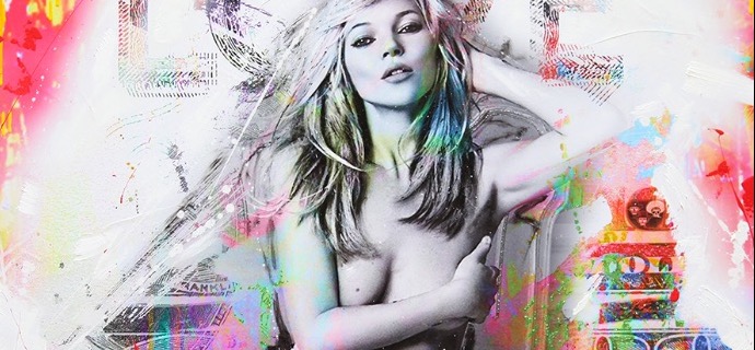 Kate en jean - 120 x 120 cm - Technique mixte sur toile