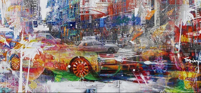 N.Y Mamma mia - 110 x 110 cm - Technique mixte sur toile