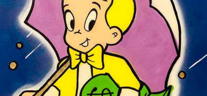 YELLOW RICHIE - UMBRELLA RAIN MONEY - 100 x 76 cm - Technique mixte sur toile