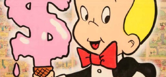 RICHIE WITH DOLLAR ICE CREAM - 76 x 100 cm - Technique mixte sur toile