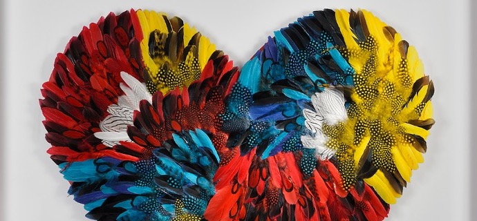Jungle love XXL II - 100 x 100 cm - Plumes et dessin