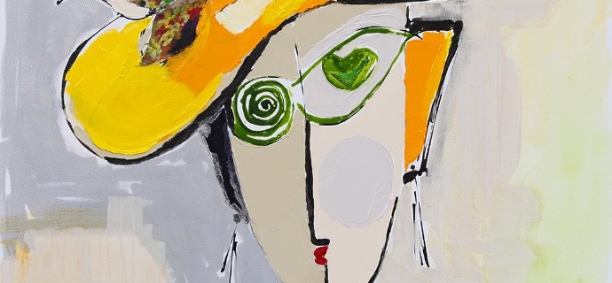 Dame au chapeau jaune - 92 x 73 cm - Technique mixte sur toile