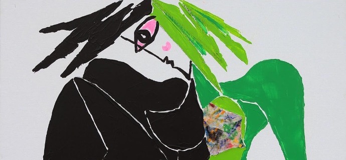 Entre noir et vert - 100 x 100 cm - Technique mixte sur toile