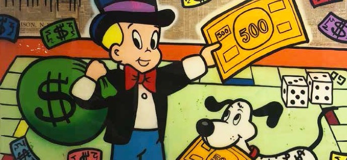 Richie Play Monopoly With The Dog - 120 x 150 cm - Technique mixte sur toile