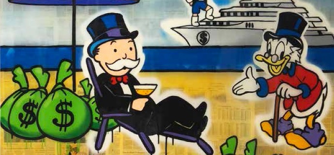 Money Bags On The Beach - 120 x 150 cm - Technique mixte sur toile