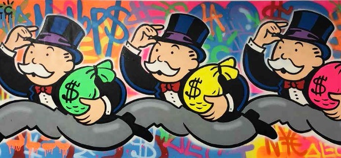 Monopoly Money Running - 241 x 91 cm - Technique mixte sur toile