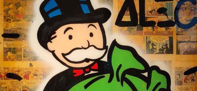 Monopoly Carrying 2 Money Bags - 91 x 70 cm - Technique mixte sur toile