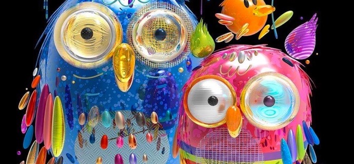 Owl I want is U - 100 x 100 cm - Oeuvre digitale originale sur toile - vendue