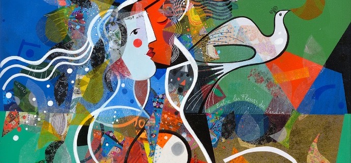 Entre les fleurs du jardin - 60 x 70 cm - Acrylique sur toile