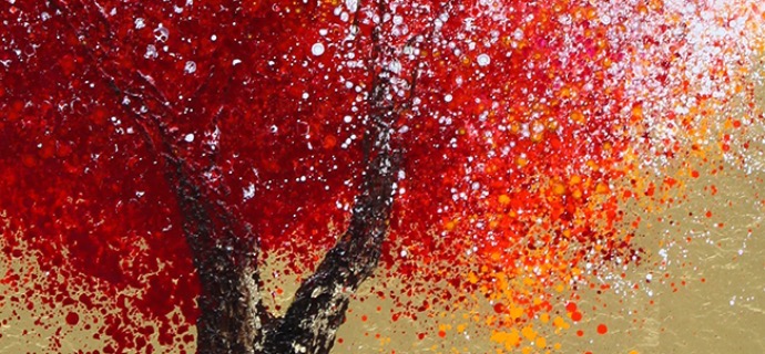 Racines 431 A - 50 x 150 cm - Huile sur toile dorée à la feuille
