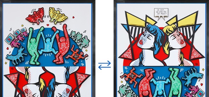 Haring / Lichtenstein - 50 x 70 cm - Technique Mixte