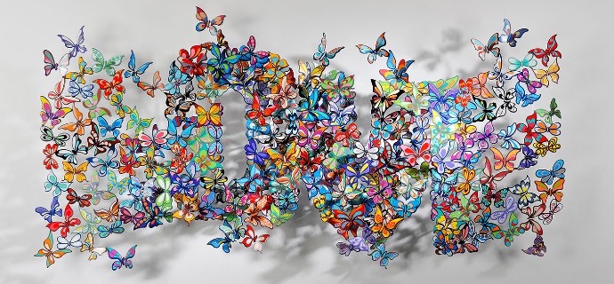 Love fluters by - 180 x 75 cm - Sculpture murale 3D en métal découpée au laser