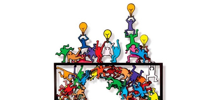 Thinking outside the box # Keith Haring - 46 x 100 cm - Sculpture murale 3D en métal découpée au laser